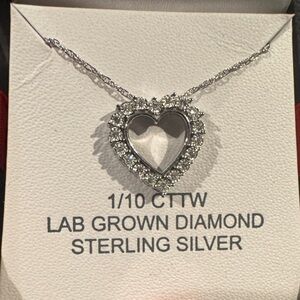 Diamond Sterling Silver Heart Pendant Necklace 18” New With Tags.